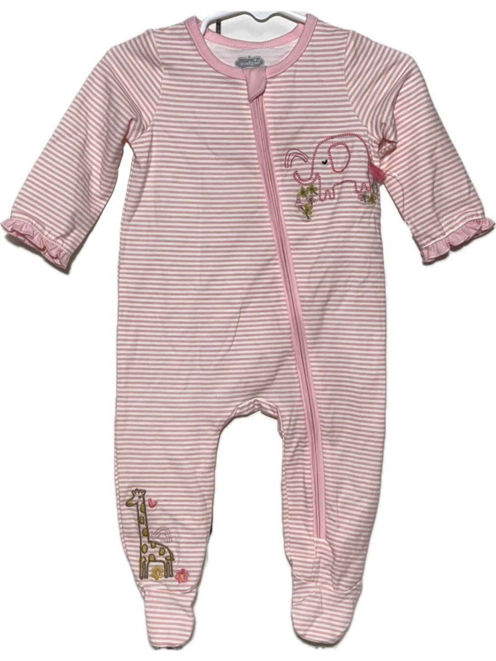 Mud Pie pink footed sleeper safari embroidery ruffle zoo jungle 3m elephant
